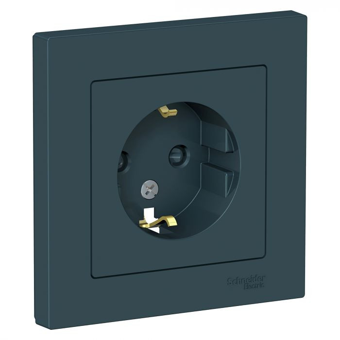 Розетка силовая Schneider Electric Atlas Design со шторками, в сборе, изумруд
