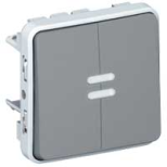 Выключатель-переключатель двухклавишный Legrand Plexo IP55 с подсветкой, серый 069526
