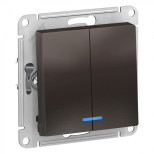 Выключатель двухклавишный Schneider Electric Atlas Design с подсветкой, мокко