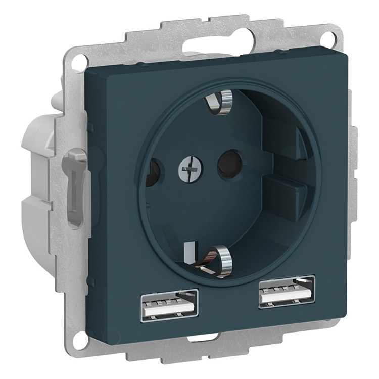 Розетка силовая+USB Schneider Electric Atlas Design изумруд