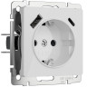 Розетка с заземлением, шторками и USB тип A+C (белый акрил) W1171741