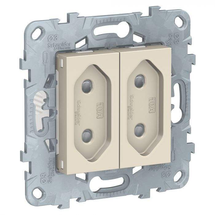 Розетка силовая Schneider Electric Unica New 2х2К на 2 модуля, бежевая