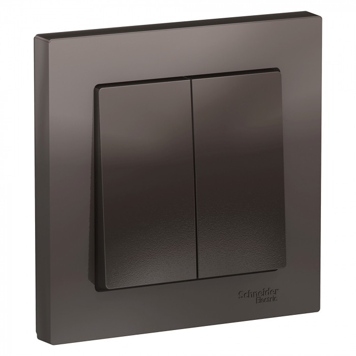 Выключатель двухклавишный Schneider Electric Atlas Design в сборе с рамкой, мокко