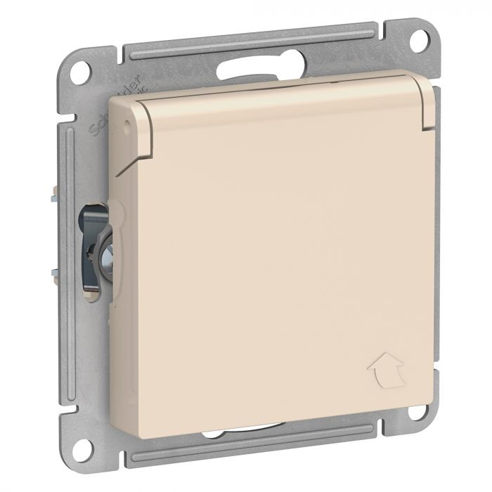 Розетка силовая Schneider Electric Atlas Design со шторками и крышкой, бежевая