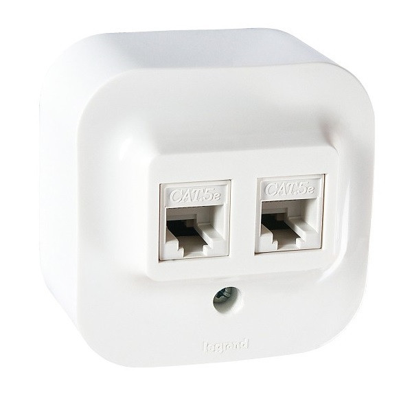 Розетка RJ-45 Legrand Quteo двойная, кат. 5е, белая 782228