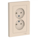 Розетка двойная Schneider Electric Atlas Design со шторками, без заземления, в сборе, бежевая