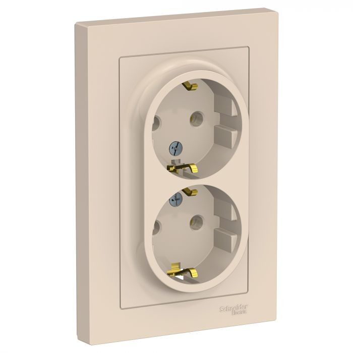 Розетка двойная Schneider Electric Atlas Design в сборе, бежевая