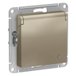 Розетка силовая Schneider Electric Atlas Design со шторками и крышкой, шампань