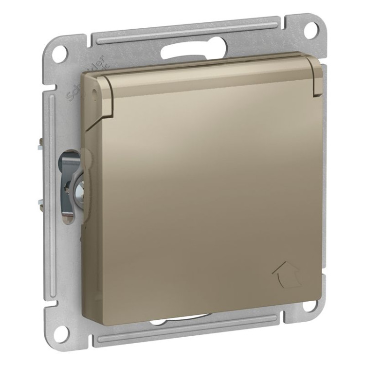 Розетка силовая Schneider Electric Atlas Design со шторками и крышкой, шампань