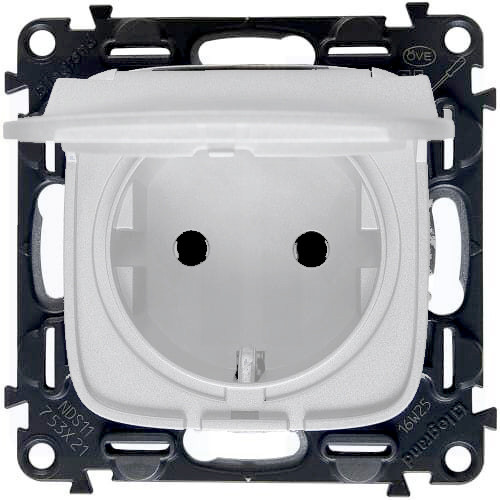 Розетка силовая Legrand Valena Allure 2K+3 с крышкой, жемчуг 753021+754849