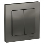 Выключатель двухклавишный Schneider Electric Atlas Design в сборе с рамкой, сталь