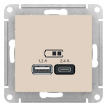 Зарядное устройство USB+Type C Schneider Electric Atlas Design бежевое