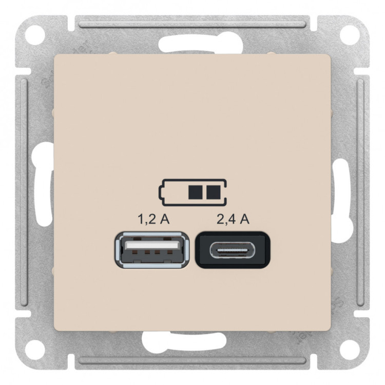 Зарядное устройство USB+Type C Schneider Electric Atlas Design бежевое