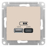 Зарядное устройство USB+Type C Schneider Electric Atlas Design бежевое