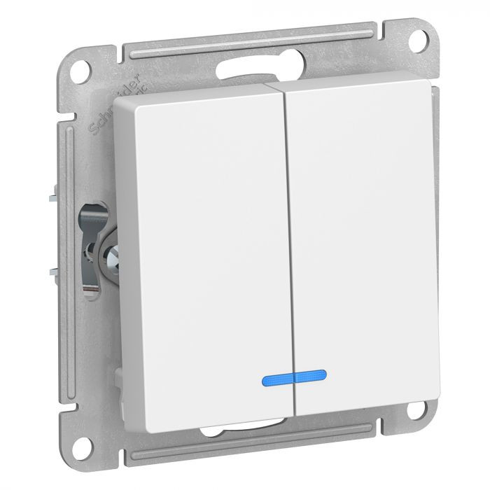 Выключатель двухклавишный Schneider Electric Atlas Design с подсветкой, белый