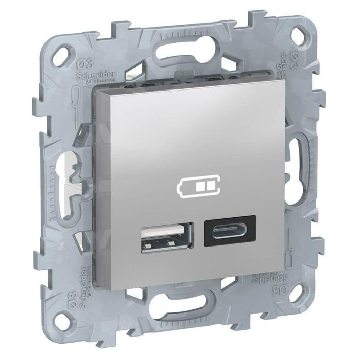 Зарядное устройство USB+ Type C Schneider Electric Unica New алюминий