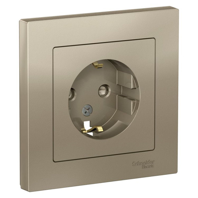 Розетка силовая Schneider Electric Atlas Design со шторками, в сборе, шампань