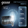 103801209 Комплект ламп Gauss LED Filament Свеча E14 9W 710lm 4100К 1/10/50