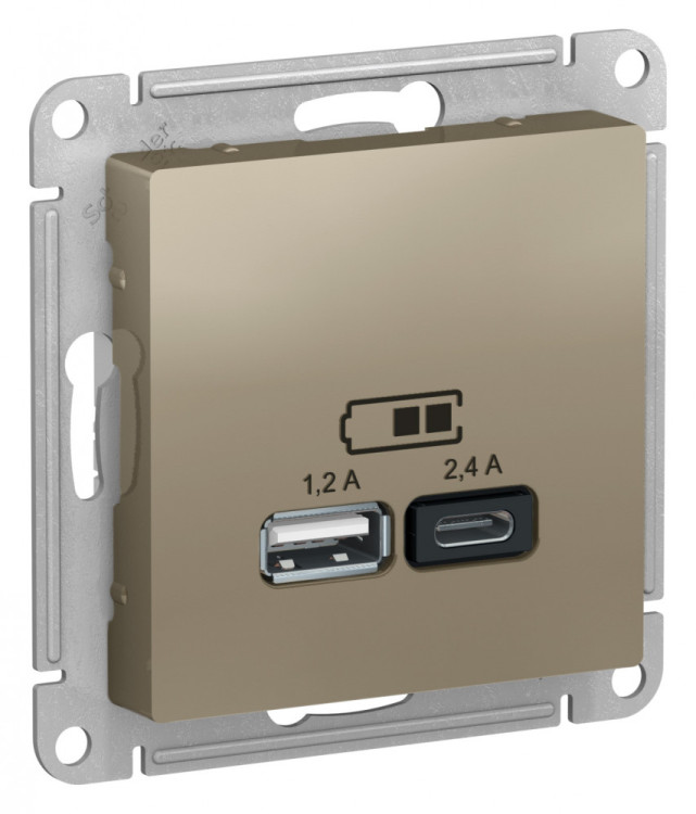 Зарядное устройство USB+Type C Schneider Electric Atlas Design шампань