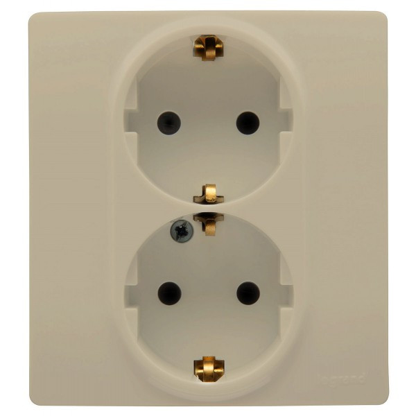 Розетка двойная Legrand Etika 2x2K+3 со шторками, слоновая кость 672333