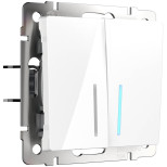 Выключатель Werkel двухклавишный проходной с подсветкой белый WL01-SW-2G-2W-LED 4690389059186