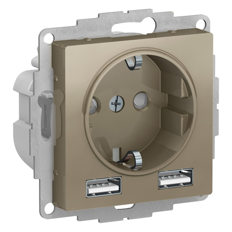 Розетка силовая+USB Schneider Electric Atlas Design шампань