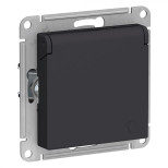 Розетка силовая Schneider Electric Atlas Design со шторками и крышкой, карбон